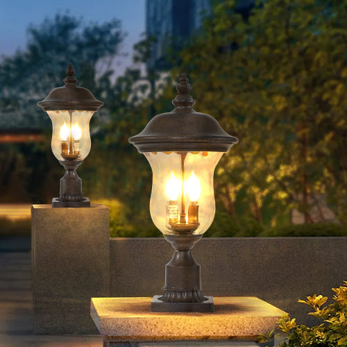 21"(H) Vintage Outdoor Lamp Post Light, Waterproof Garden Patio Lantern with Clear Glass Shade, Classic Bronze Finish, Ideal for Yard, Porch, Walkway, and Driveway Lighting (One Piece & No Bulb)