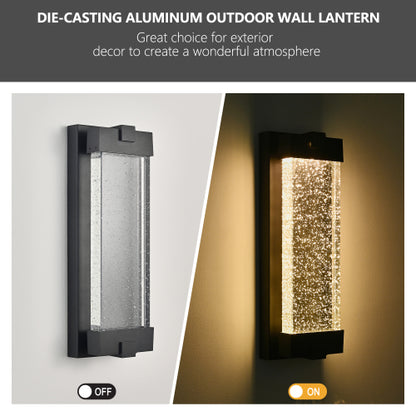 19"(H) Black Aluminum Finish Outdoor Wall Light with Bubble Crystal Glass, LED Light Source, 3000K Warm Light (1-pack)