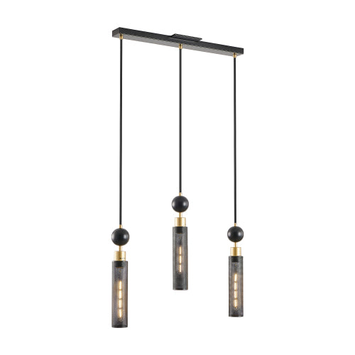 Modern Industrial Multi-Light Pendant Chandelier Light Black and Gold Adjustable Ceiling Light Fixture with Mesh Cylinder Shades