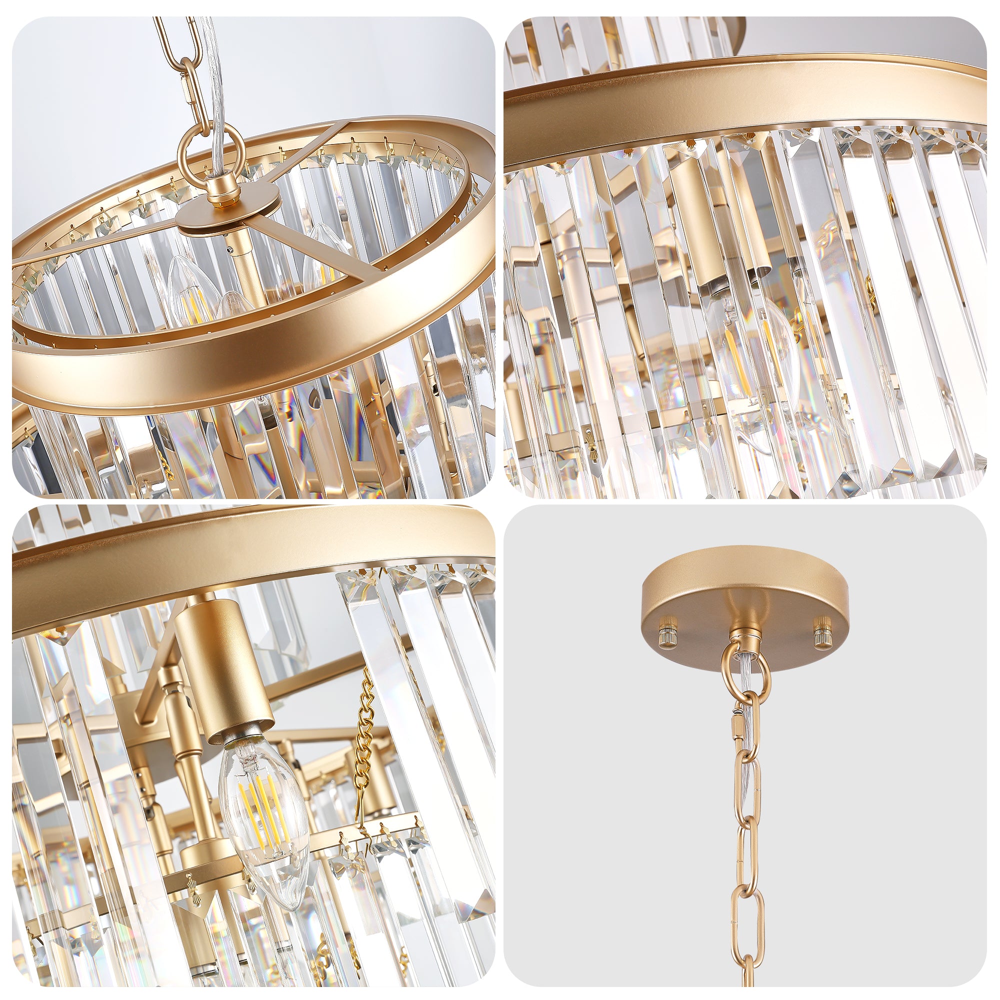 Golden Luxury Crystal Chandelier Modern Chandeliers Lights Fixture Hanging Pendant Light Fixture for Dining Room Bedroom Living Room Dia 23.6 Inch-Gold