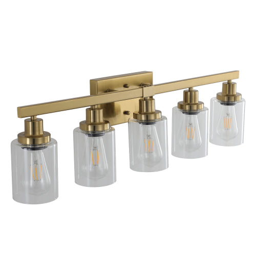 Golden  Vanity Light with Clear Glass Shades, Modern Iron Metal Bathroom Wall Fixture  (No Bulbs)