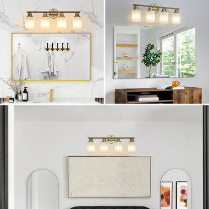 Modern Vanity Bathroom Mirror Light, Frosted White Glass with Black Iron Frame, Contemporary Wall Sconce (Bulb Not Included)