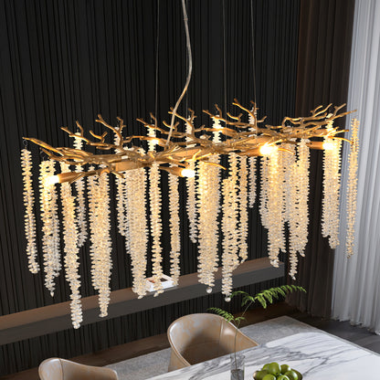 39.4-inch Modern Golden Pendant Light with Cascading Crystal Strands