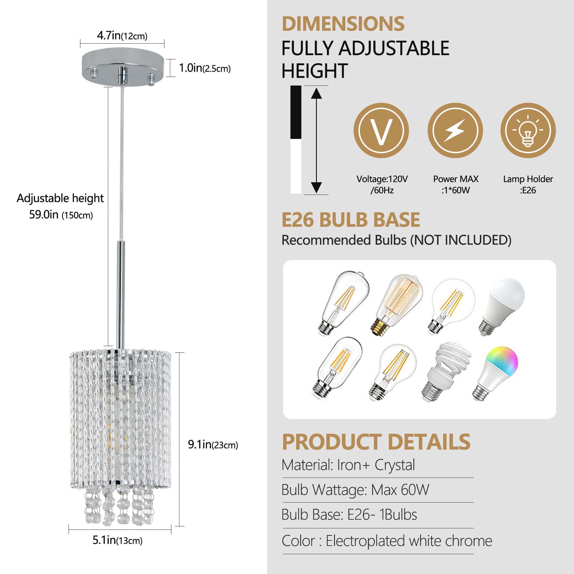 Luxury 3-Pack Crystal Pendant Lights, Elegant Golden Finish Chandelier with Waterfall Bead Design (No Bulbs)