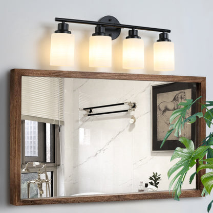 Modern Vanity Bathroom Mirror Light, Frosted White Glass with Black Iron Frame, Contemporary Wall Sconce (Bulb Not Included)