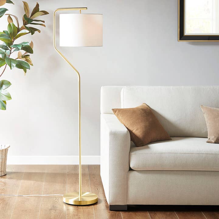 Angular Gold Floor Lamp with White Shade