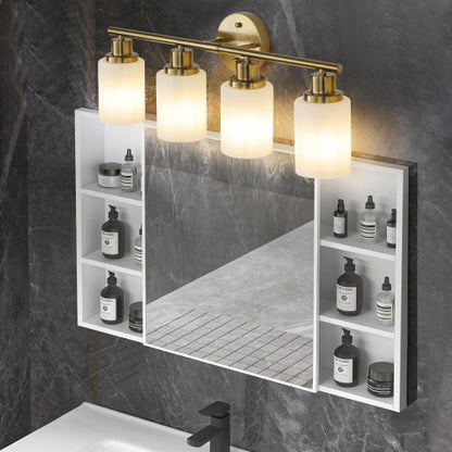 Modern Vanity Bathroom Mirror Light, Frosted White Glass with Black Iron Frame, Contemporary Wall Sconce (Bulb Not Included)