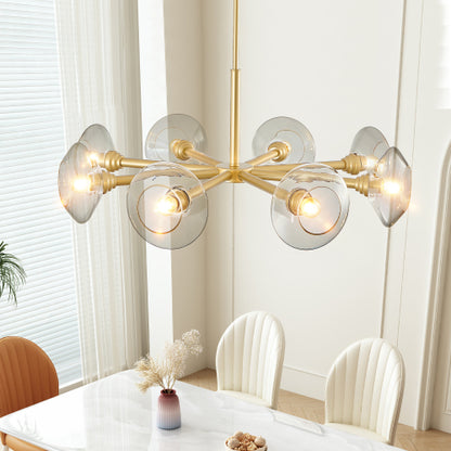 Modern Gold Sputnik Chandelier with Clear Glass Shades, Mid-Century Hanging Pendant Light Fixture (Bulb Not Included)