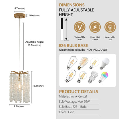 Luxury 3-Pack Crystal Pendant Lights, Elegant Golden Finish Chandelier with Waterfall Bead Design (No Bulbs)