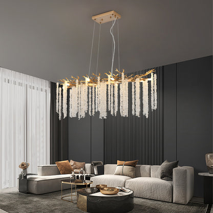 39.4-inch Modern Golden Pendant Light with Cascading Crystal Strands