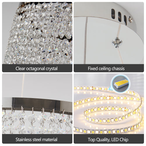 16-inch Luxury Crystal LED Chandelier - Adjustable Height and Color Temperature (3000K-6000K) - Modern Chandelier for Living Room, Dining Room and Bedroom