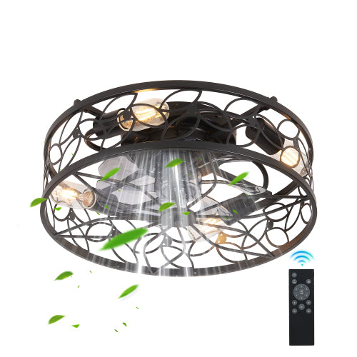 18-inch  Vintage Caged Ceiling Fan Light – Quiet Operation, Remote Control, Industrial Style(Bulb Not Included)