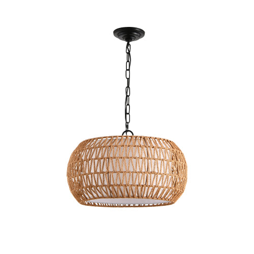 18" Farmhouse Pendant Light with Adjustable Height, Boho Woven Jute Rope Hanging Ceiling Light Fixture, E26 Base, 60W Max, Compatible with Flat, Vaulted, and Sloped Ceil (Bulb Not Included)