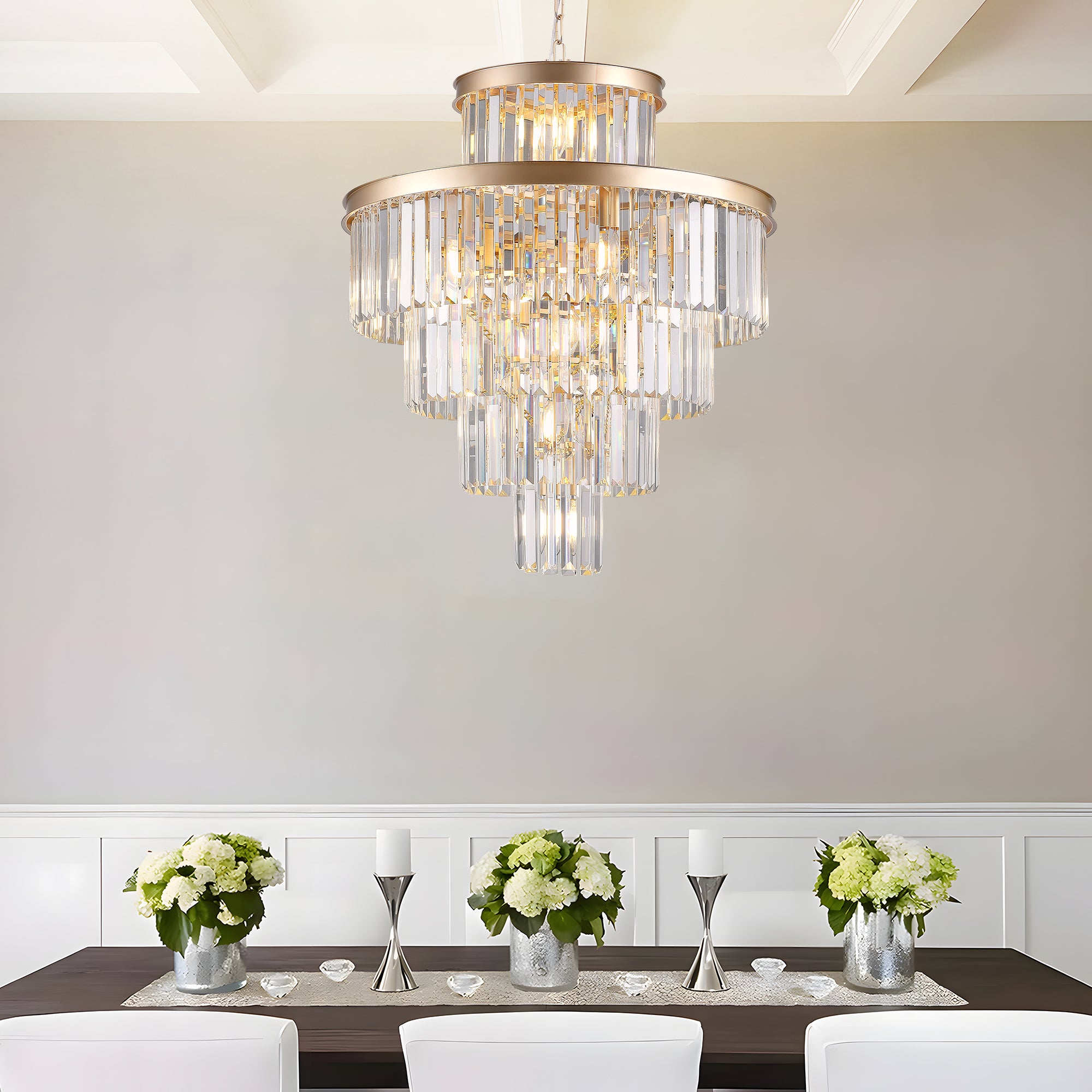 Golden Luxury Crystal Chandelier Modern Chandeliers Lights Fixture Hanging Pendant Light Fixture for Dining Room Bedroom Living Room Dia 23.6 Inch-Gold