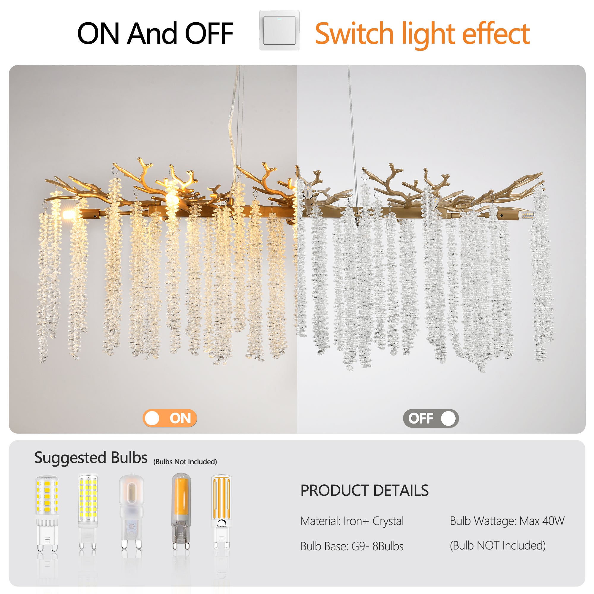 39.4-inch Modern Golden Pendant Light with Cascading Crystal Strands