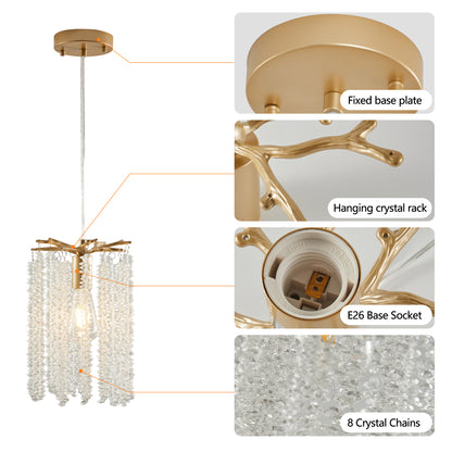 Luxury 3-Pack Crystal Pendant Lights, Elegant Golden Finish Chandelier with Waterfall Bead Design (No Bulbs)