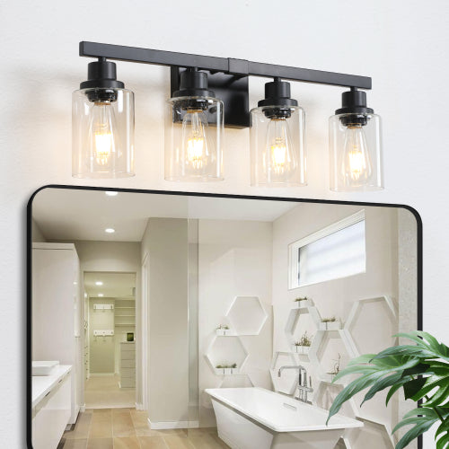 Modern Black  Bathroom Vanity Light Fixture, Industrial Wall Sconce with Clear Glass Shades(No Bulbs)