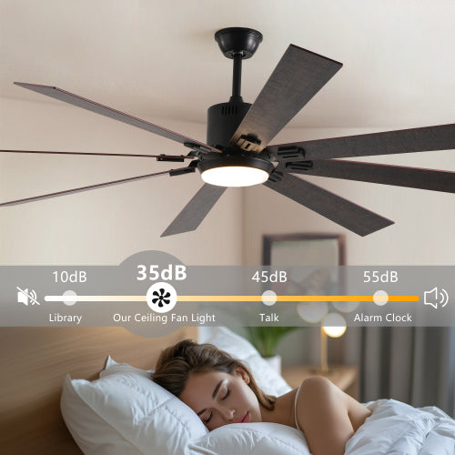 72" Walnut LED Ceiling Fan Light with 8 Wooden Blades, Remote Control, Adjustable Color Temperature for Living Room, Bedroom, or Dining Room