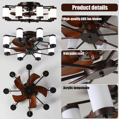 Ceiling Fan 21.7" with Dimmable Light DC Motor and 6 Speeds Reversible with Remote Control Flush Mount Low Profile Indoor with 5 Blade for Living Room, Bedroom