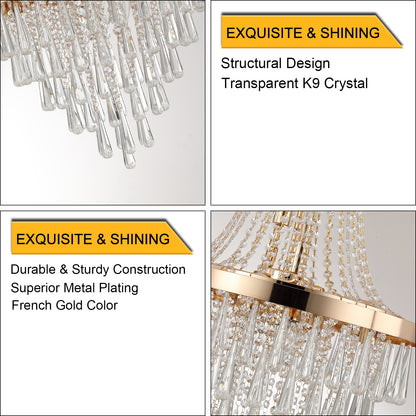 Gold Crystal Chandeliers,Large Contemporary Luxury Ceiling Lighting for Living Room Dining Room Bedroom Hallway (Bulbs Not Included)