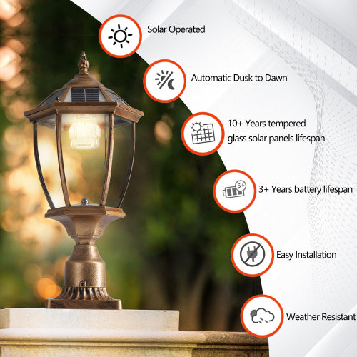 Solar Column Headlights With Dimmable LED