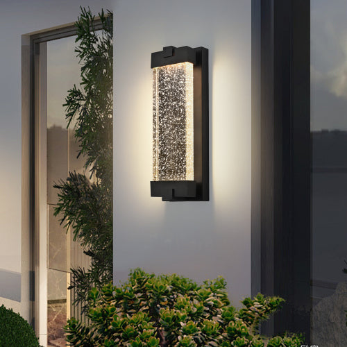 19"(H) Black Aluminum Finish Outdoor Wall Light with Bubble Crystal Glass, LED Light Source, 3000K Warm Light (1-pack)