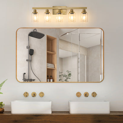 Golden  Vanity Light with Clear Glass Shades, Modern Iron Metal Bathroom Wall Fixture  (No Bulbs)