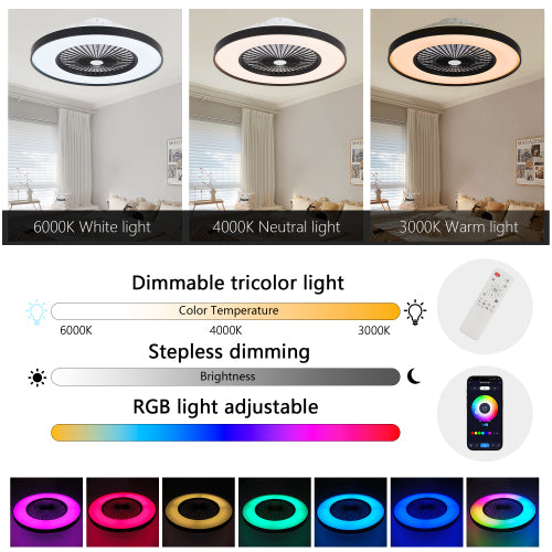 23-inch Black and White Ceiling Fan Light with LED RGB