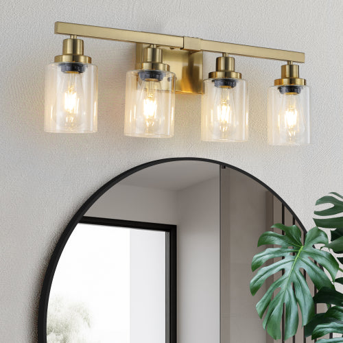 Golden  Vanity Light with Clear Glass Shades, Modern Iron Metal Bathroom Wall Fixture  (No Bulbs)