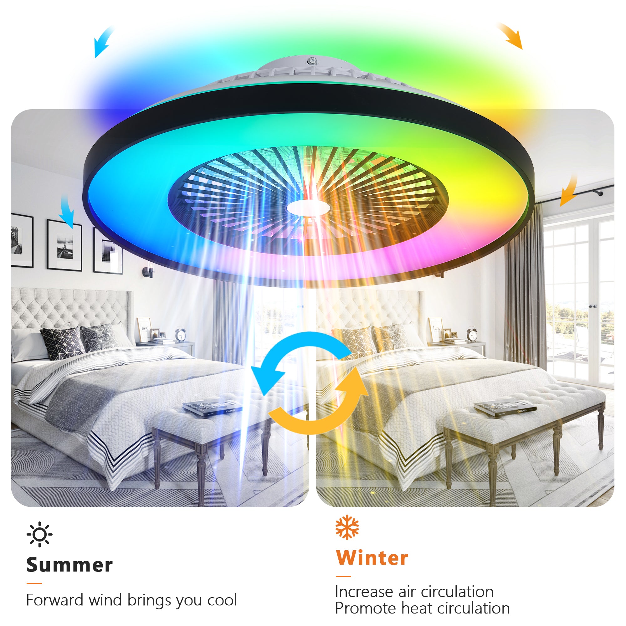 23-inch Black and White Ceiling Fan Light with LED RGB