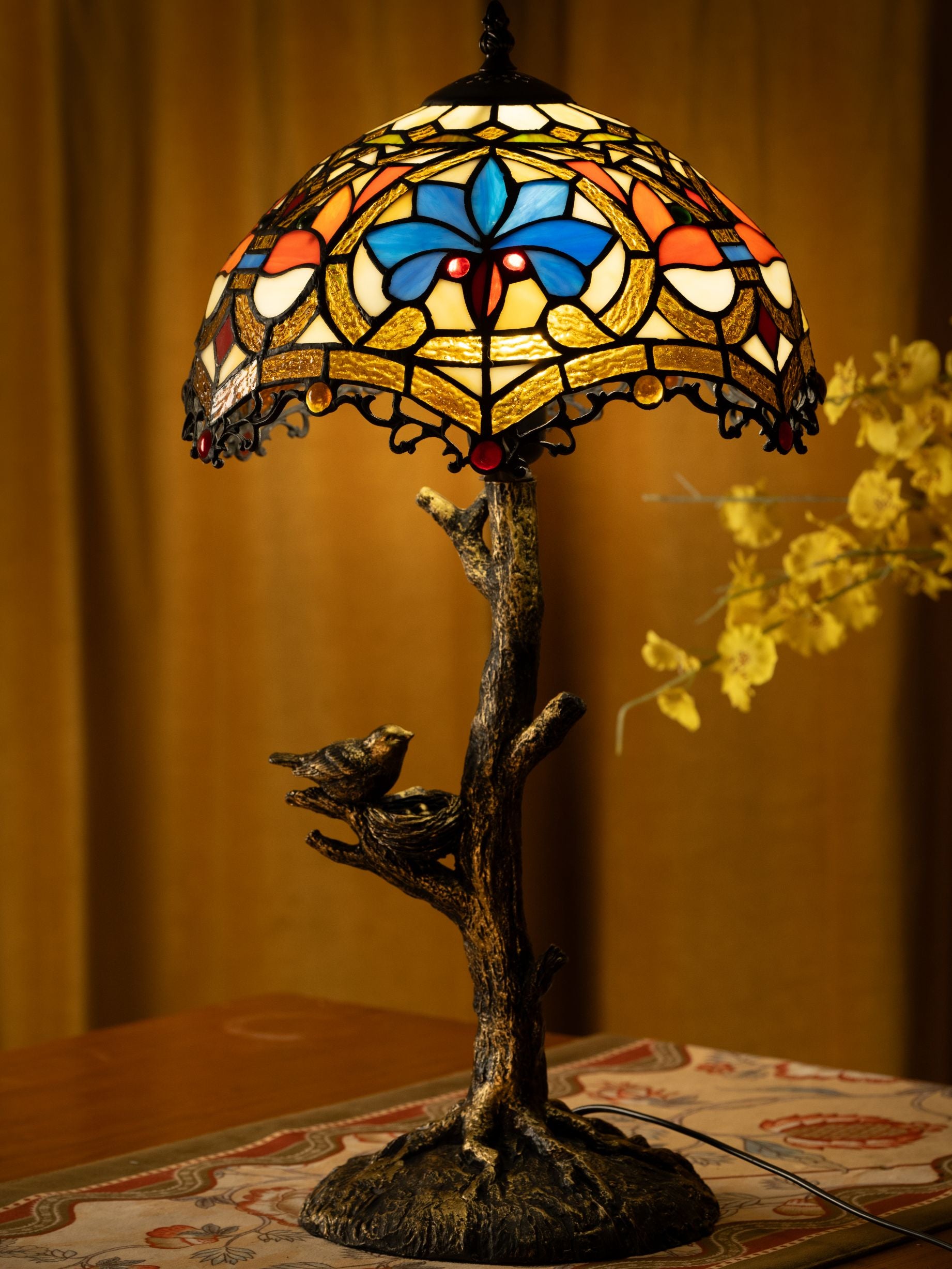 Blue Petal Grove Tiffany Table Lamp