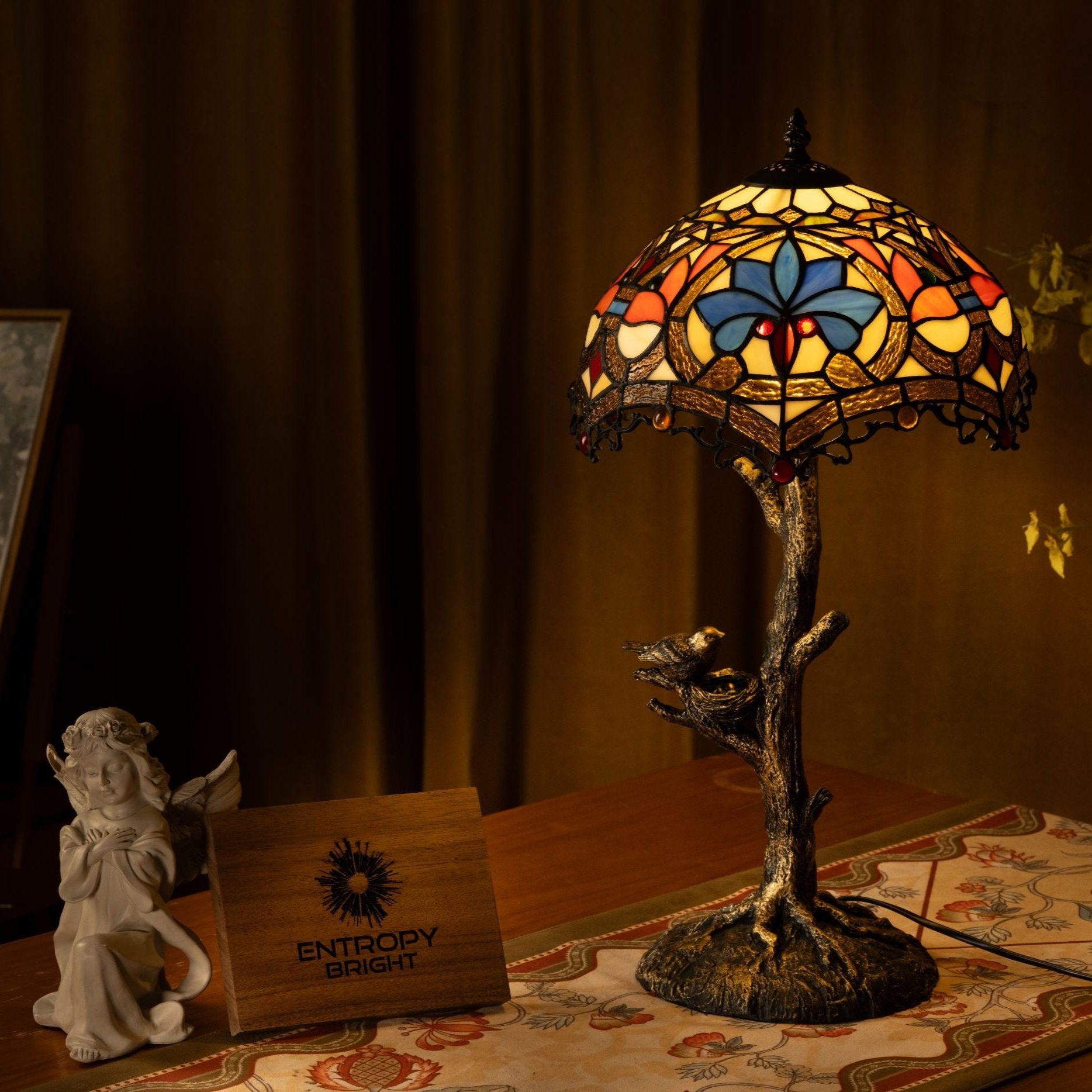 Blue Petal Grove Tiffany Table Lamp