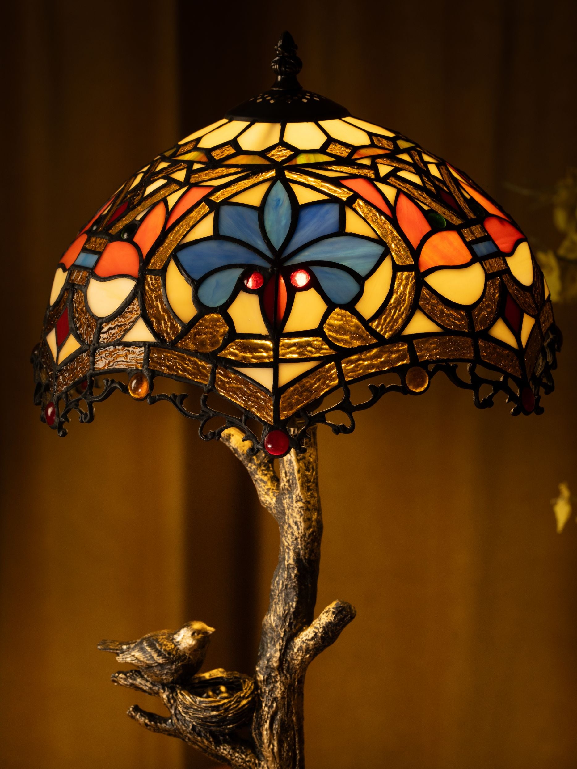 Blue Petal Grove Tiffany Table Lamp