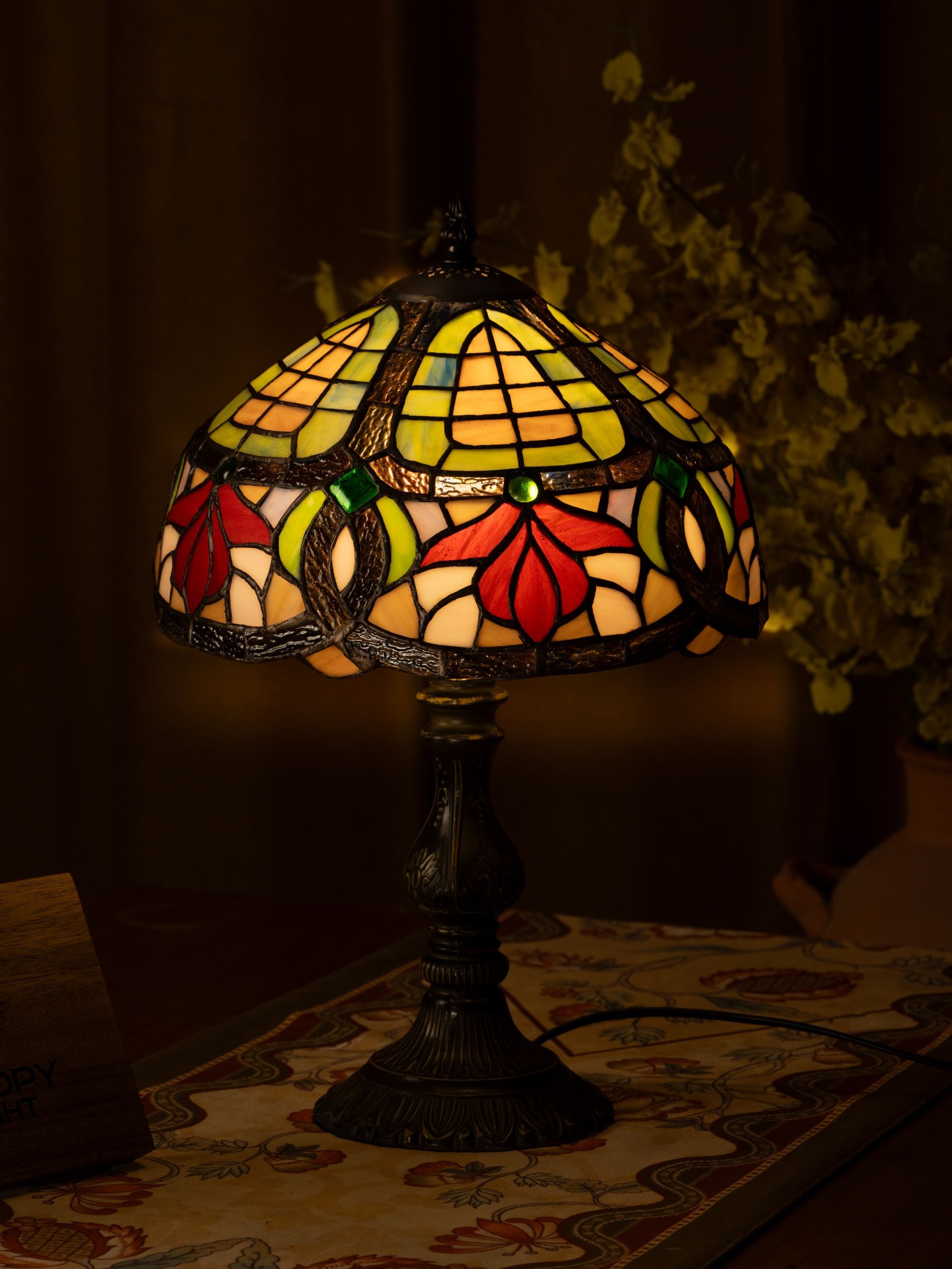 Crimson Bloom Tiffany Table Lamp