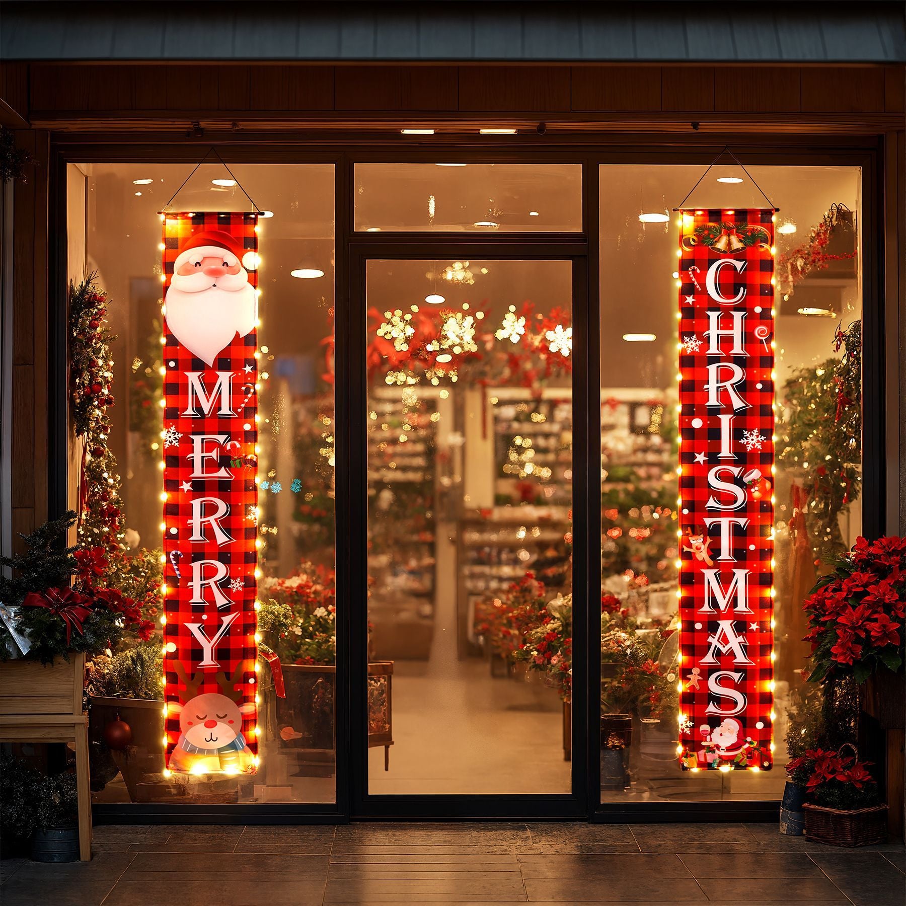 Ensemble de rideaux de porte lumineux à LED de Noël avec bannière Joyeux Noël