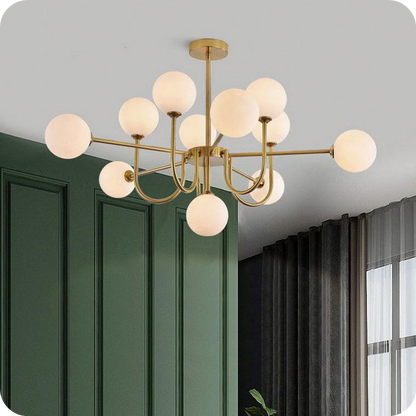 Glass Globe Brass Arm Chandelier