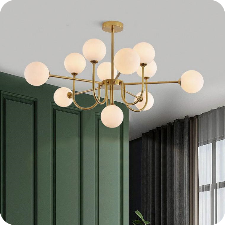 Glass Globe Brass Arm Chandelier