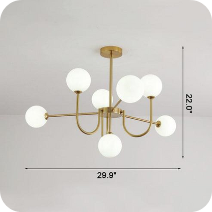 Glass Globe Brass Arm Chandelier