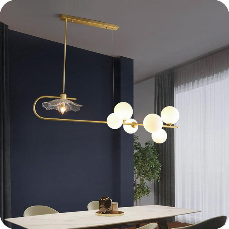 Linear Glass Bubble Brass Chandelier