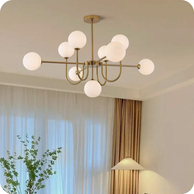 Glass Globe Brass Arm Chandelier