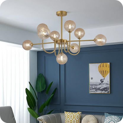 Glass Globe Brass Arm Chandelier