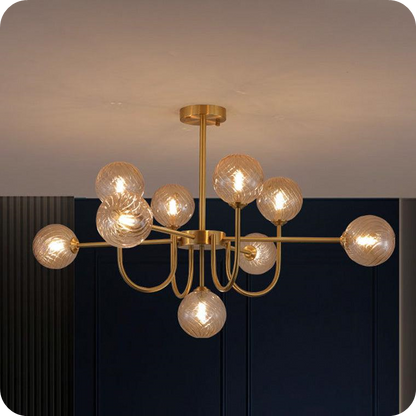 Glass Globe Brass Arm Chandelier