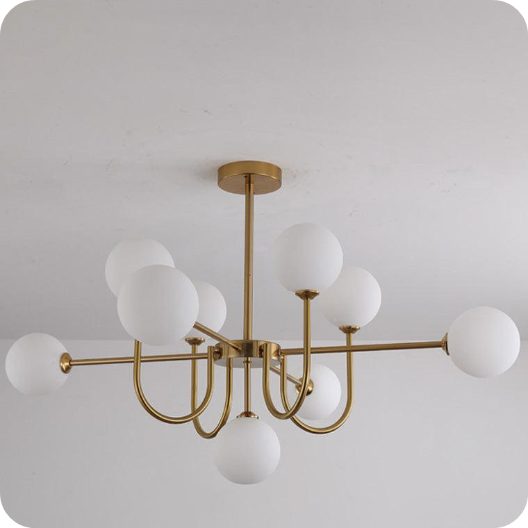 Glass Globe Brass Arm Chandelier