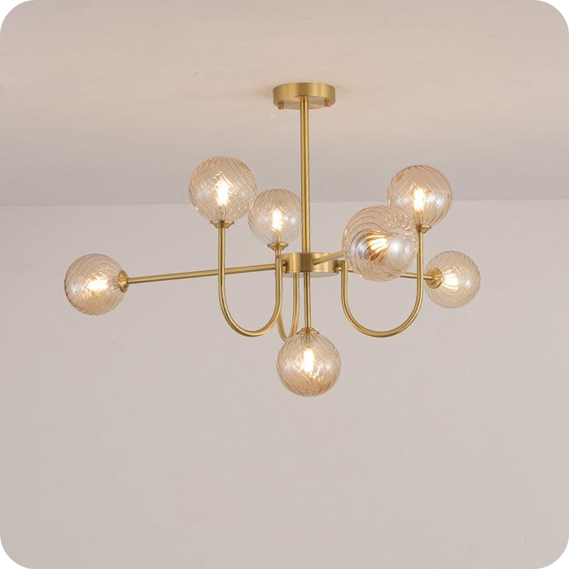 Glass Globe Brass Arm Chandelier