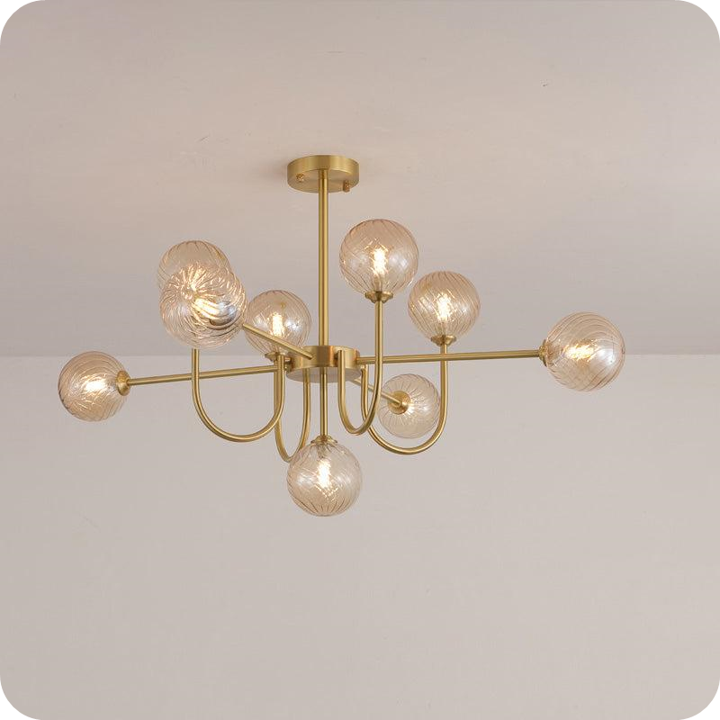 Glass Globe Brass Arm Chandelier