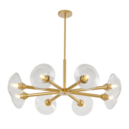 Modern Gold Sputnik Chandelier with Clear Glass Shades, Mid-Century Hanging Pendant Light Fixture (Bulb Not Included)