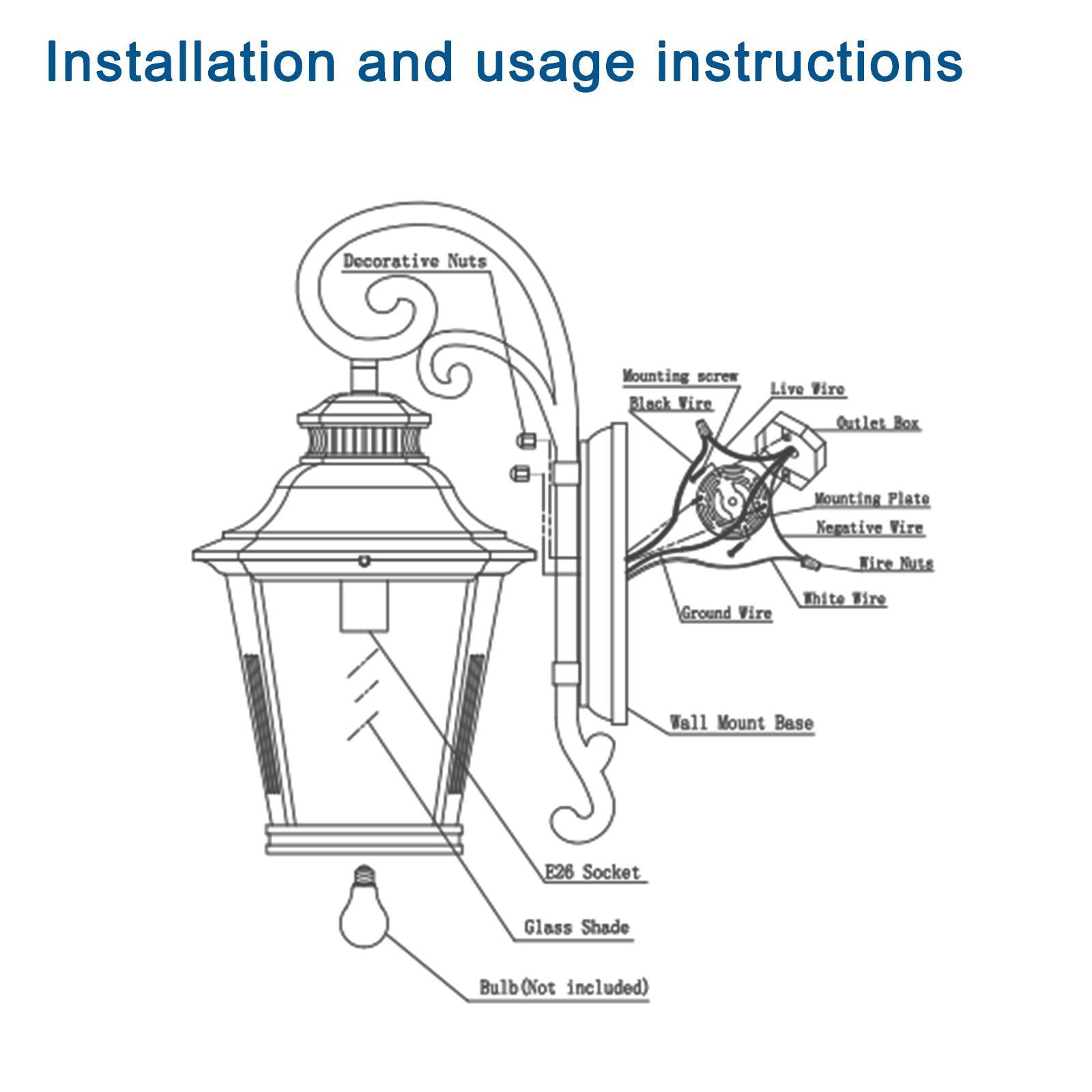 Large Outdoor Wall Sconce Lights with Clear Glass Can support multiple types of light bulbs 1pack