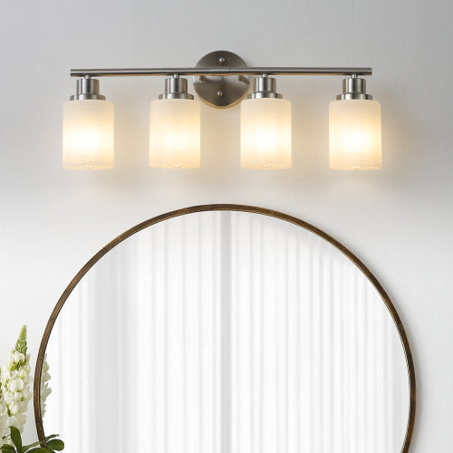 Modern Vanity Bathroom Mirror Light, Frosted White Glass with Black Iron Frame, Contemporary Wall Sconce (Bulb Not Included)