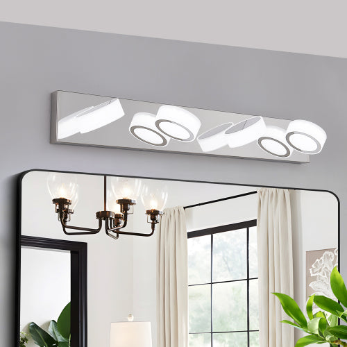 29" Modern 4-Light LED Vanity Light, Sleek Chrome Bathroom Wall Light Fixture for Mirror, Shower, and Bathroom Decor