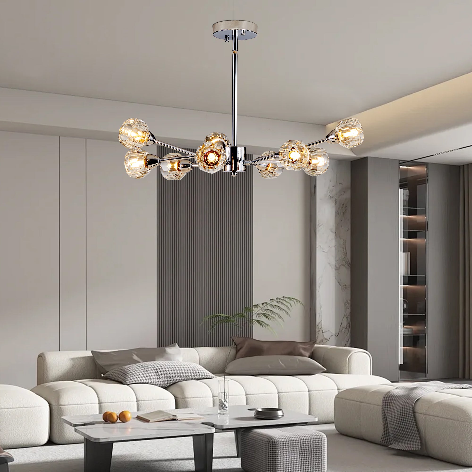 28" Modern Crystal Chandeliers, 9 Lights Chrome Chandelier for Living Room Bedroom, Dining Room Chandelier Over Table, Kitchen Light Fixtures (Bulbs Not Included)